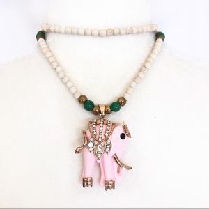 Wood Beaded Necklace with Elephant Pendant